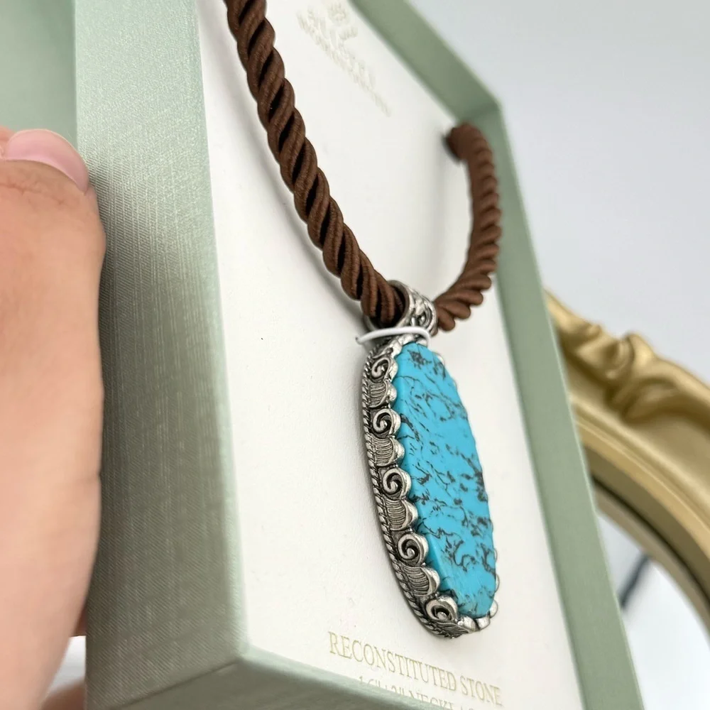 Atterri Turquoise-Style Reconstituted Stone Pendant Necklace –Western Boho Style - Picture 6 of 7